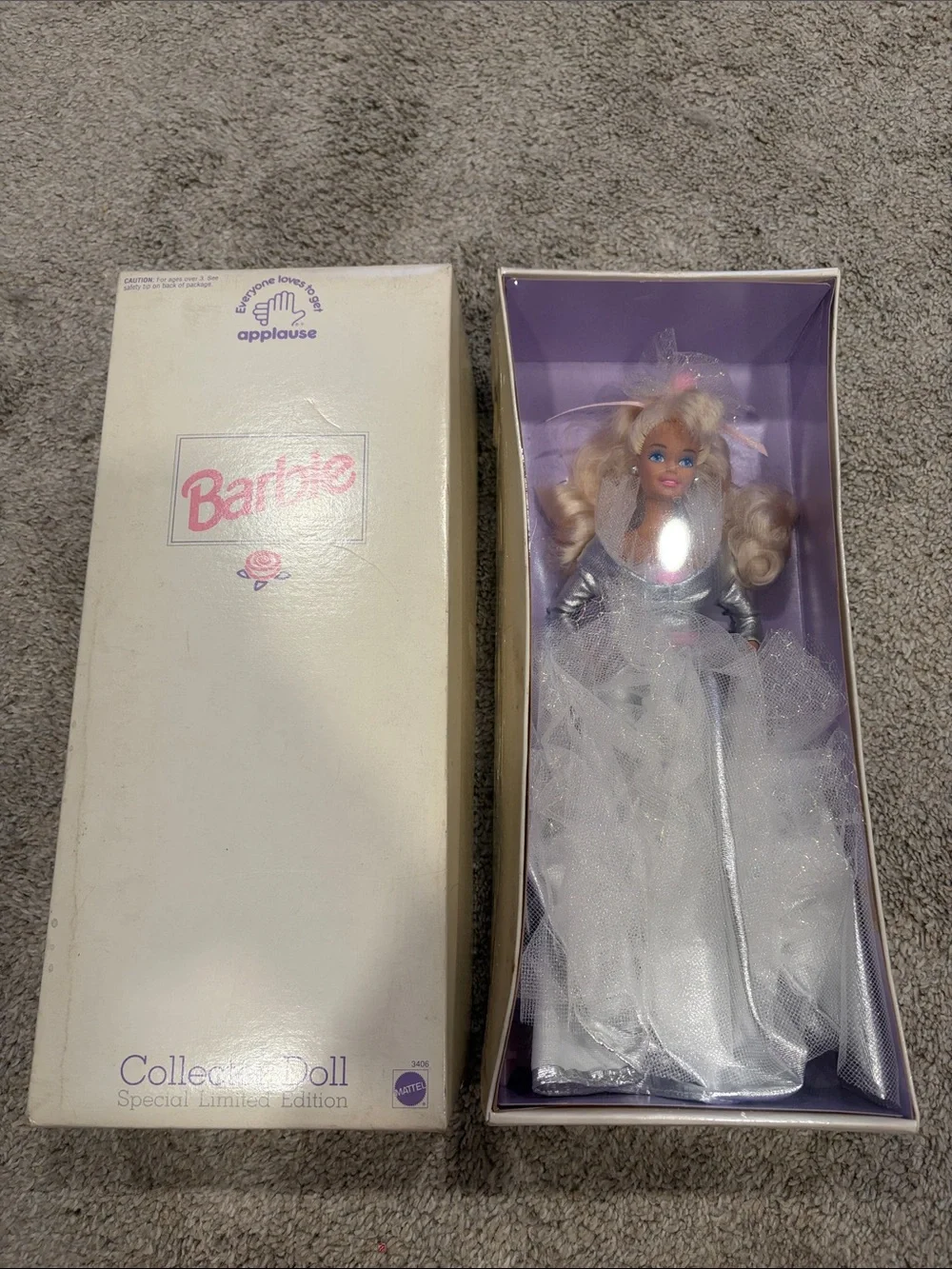 Applause Barbie Collector Doll in White and Silver Tulle Gown